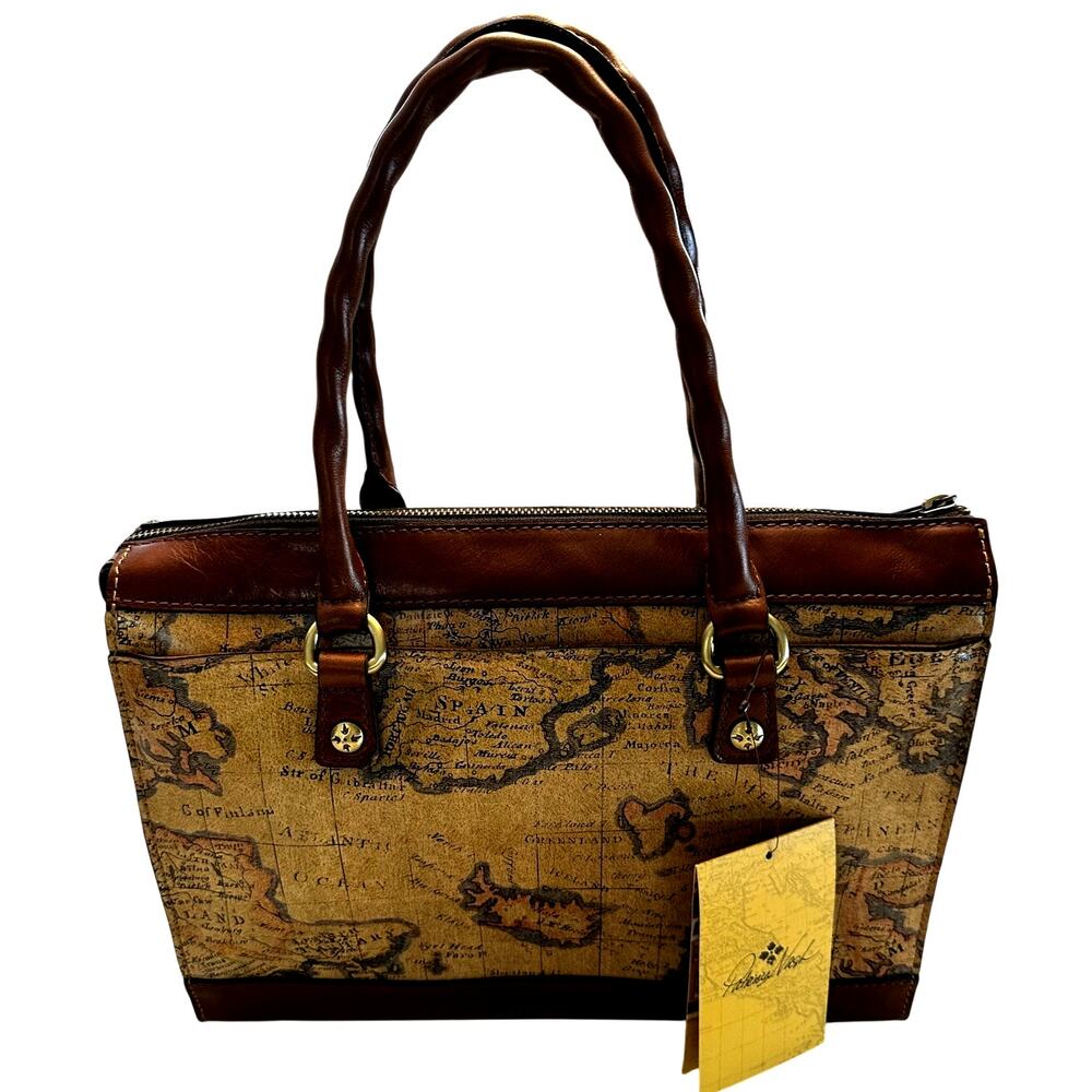 Patricia Nash Leather 'Josselin' Crossbody Satchel Bag- European Map-NEW